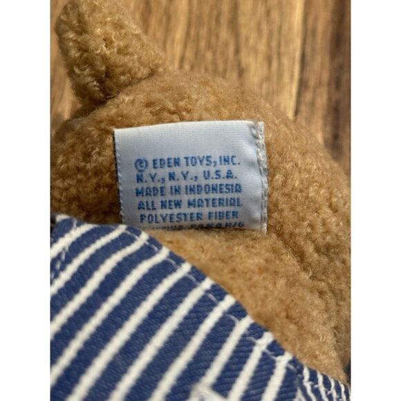 Eden OshKosh Teddy Bear Plush in Striped Overalls 11" EUC Stuffy Vintage CUTE - Picture 5 of 6